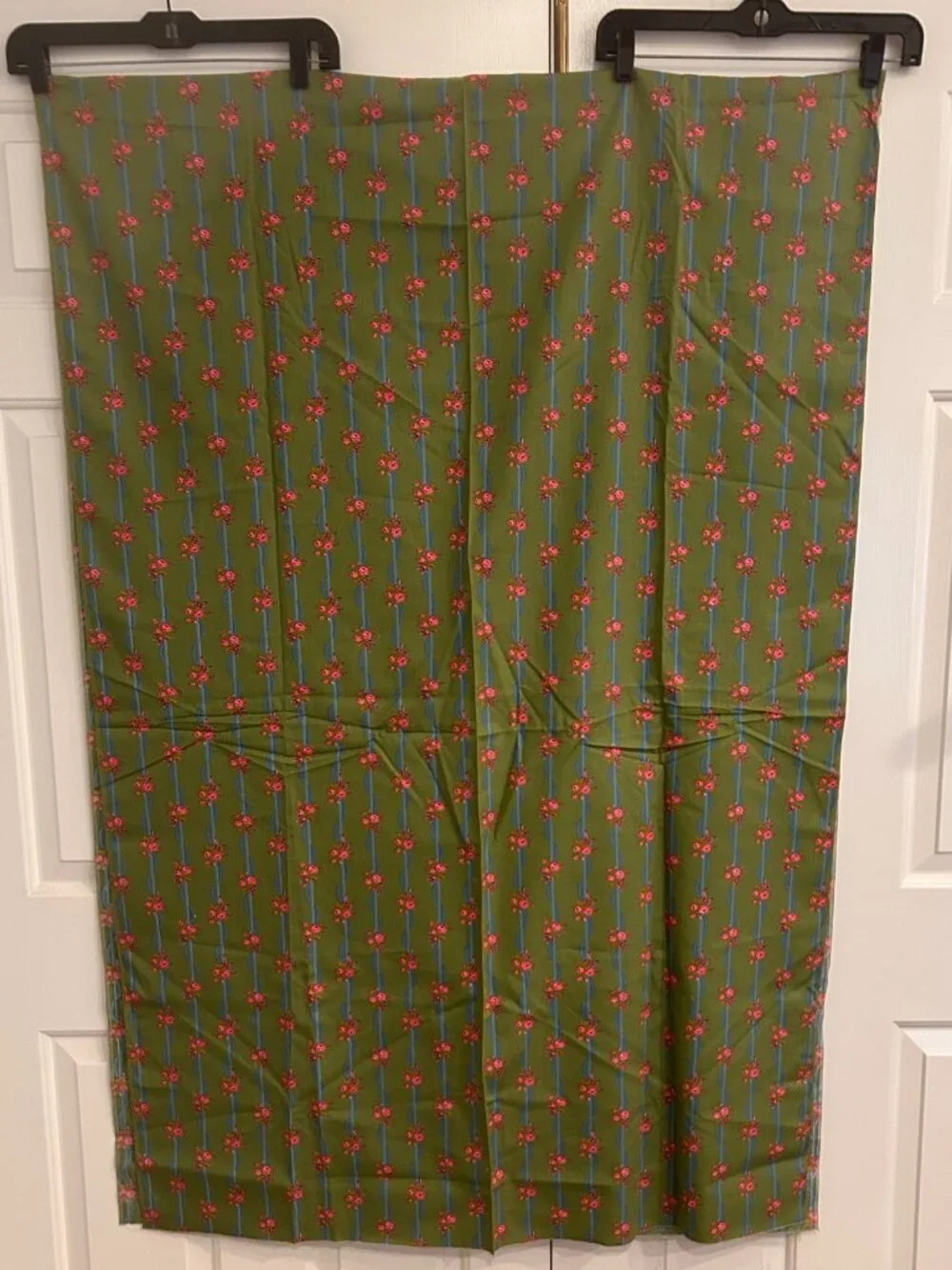 Vintage Green Pink Blue Floral Fabric Yardage 108 x 35 inches